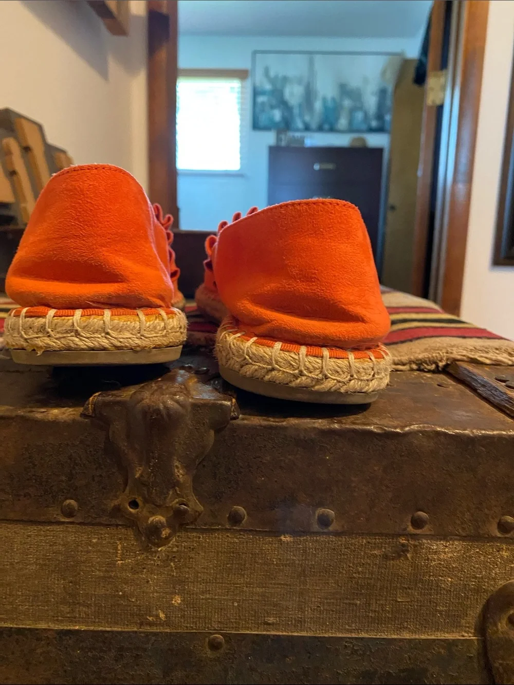 Bandolino Orange Suede Ruffle Espadrille Flats